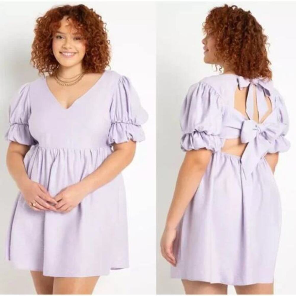 New! Eloquii Tie Back Mini Dress Lavender Pastel Lilac 18/20